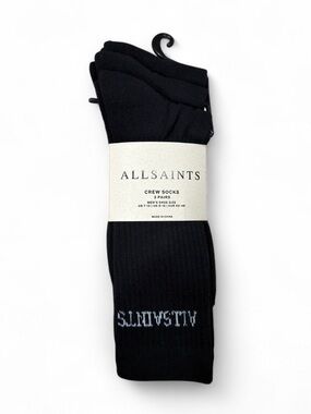NWT Men’s AllSaints 3-Pairs Black Crew Socks